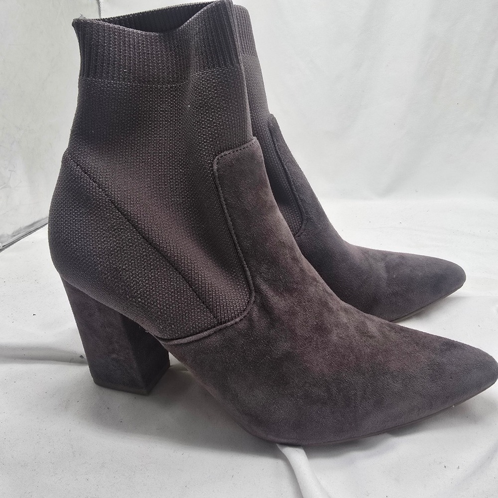 Steve Madden Reece Ankle Boots Women 10M Grey Suede Knit Block Heel REEC01S1